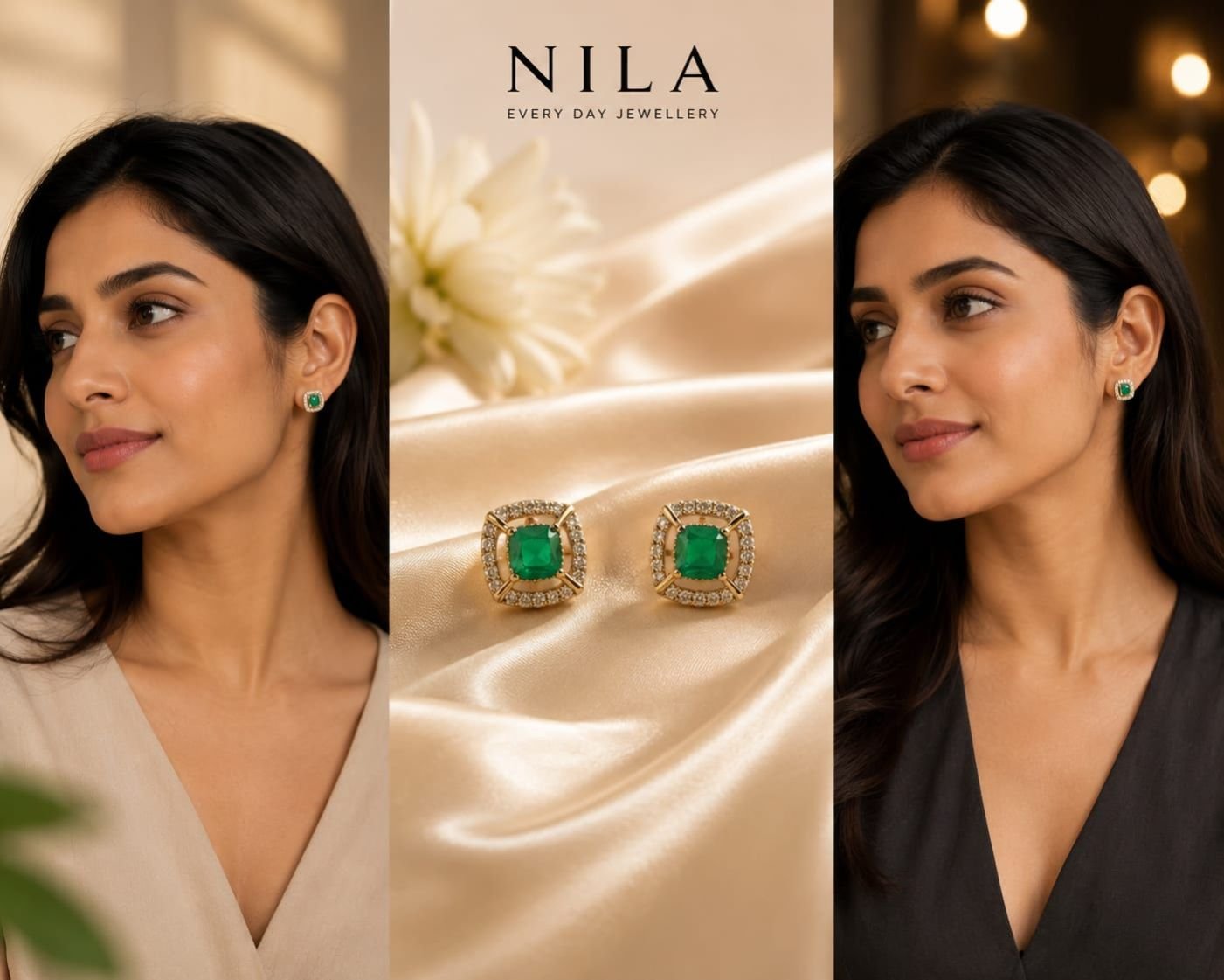 Elysian Cushion Halo emerald Studs